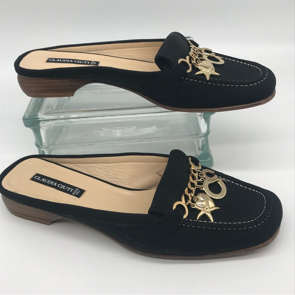 Claudia Ciuti Loafer Mules Charmed Black Slip on Womens Size 8